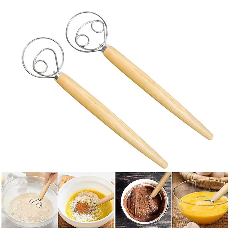 Danish Pancake Pan - ที่ตีแป้งแบบมือขนาดใหญ่ สไตล์เดนมาร์ก ทำจากสแตนเลส ใช้สำหรับตีแป้งขนมปัง เค้ก ขนมอบ